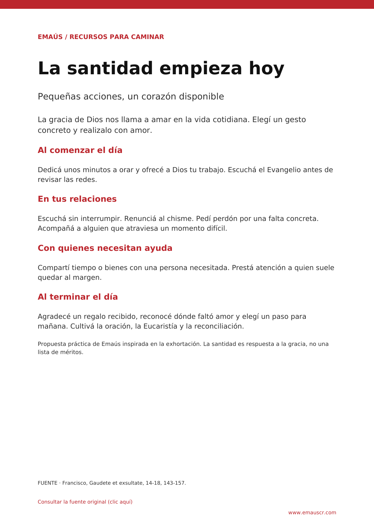 La santidad empieza hoy: acciones cotidianas