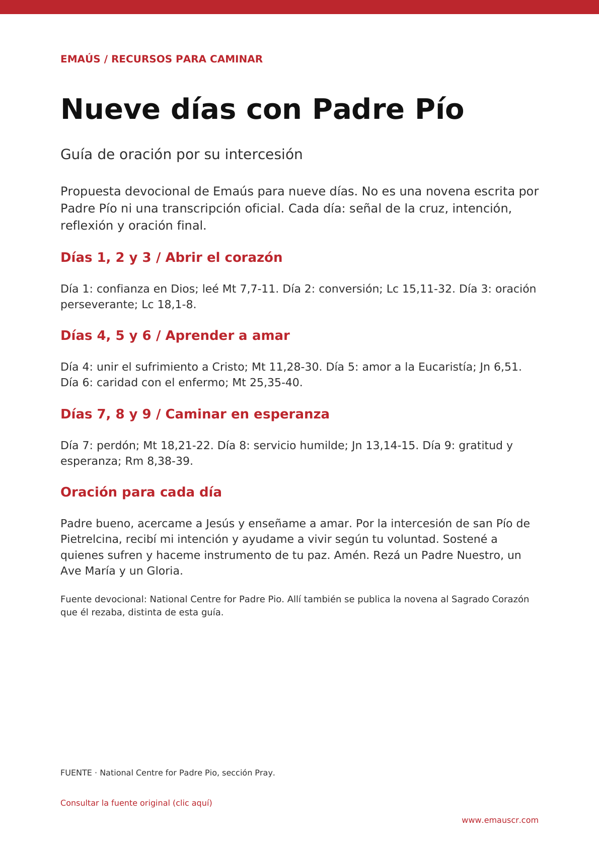 Nueve días con Padre Pío: guía de oración