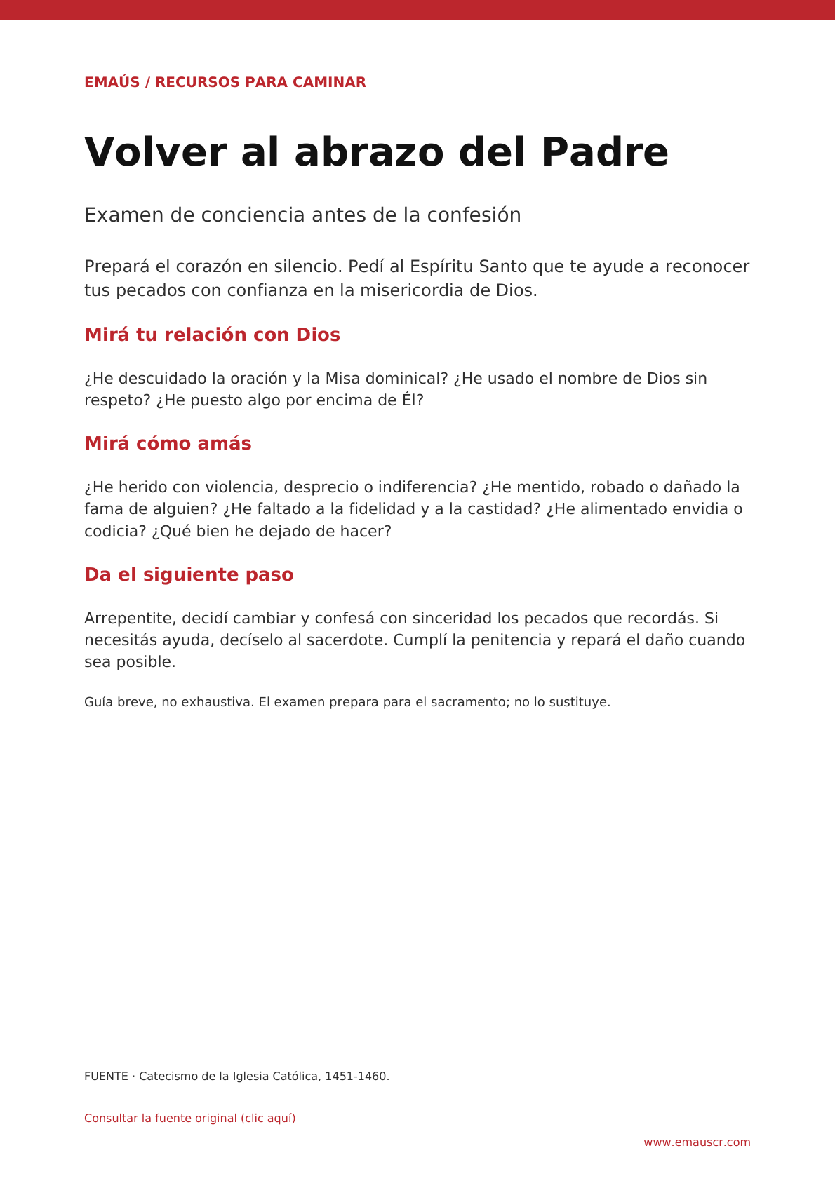 Examen de conciencia antes de la confesión